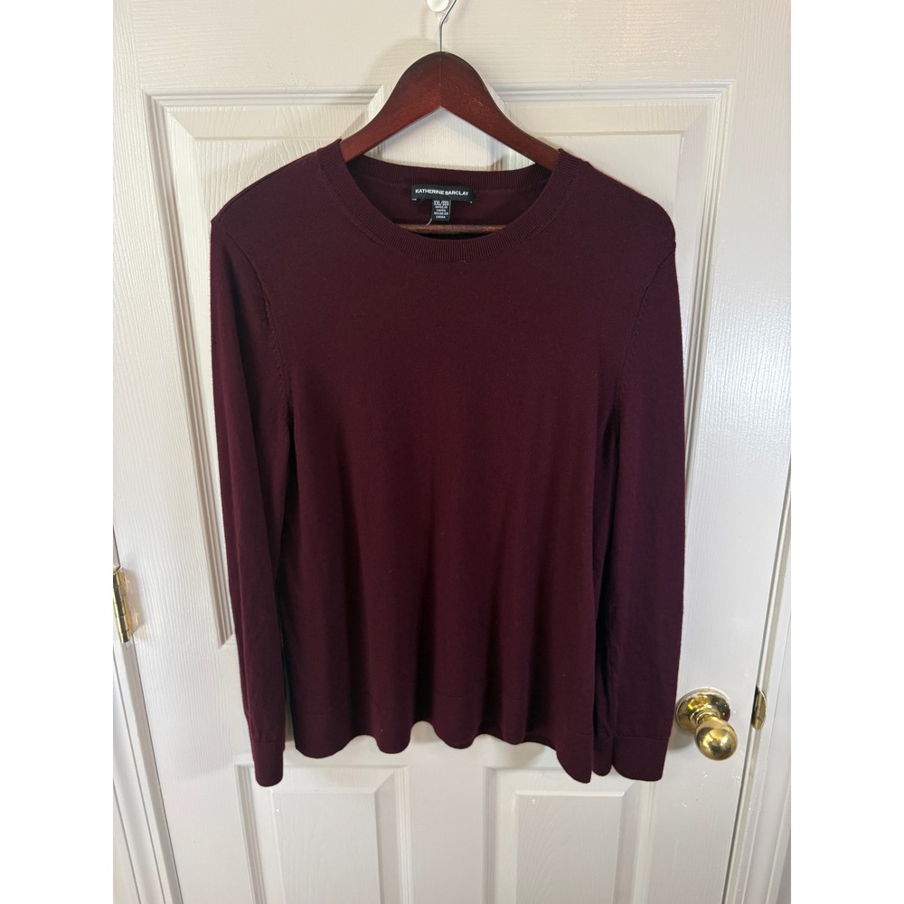 Katherine Barclay Burgundy 100% Extra Fine Merino Wool Crewneck Sweater XXL